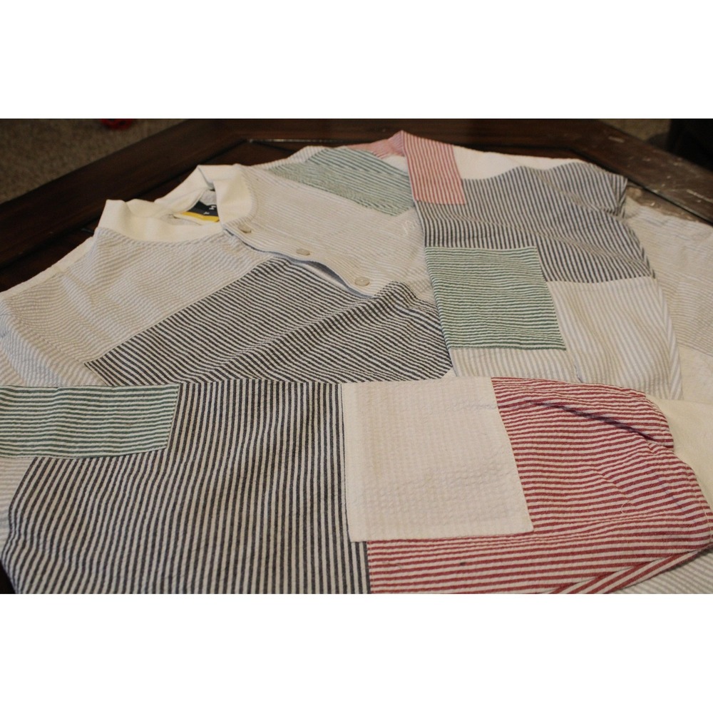Kith Sweatshirt Mens XL Multicolor Stripe Patchwork Henley Seersucker Cotton